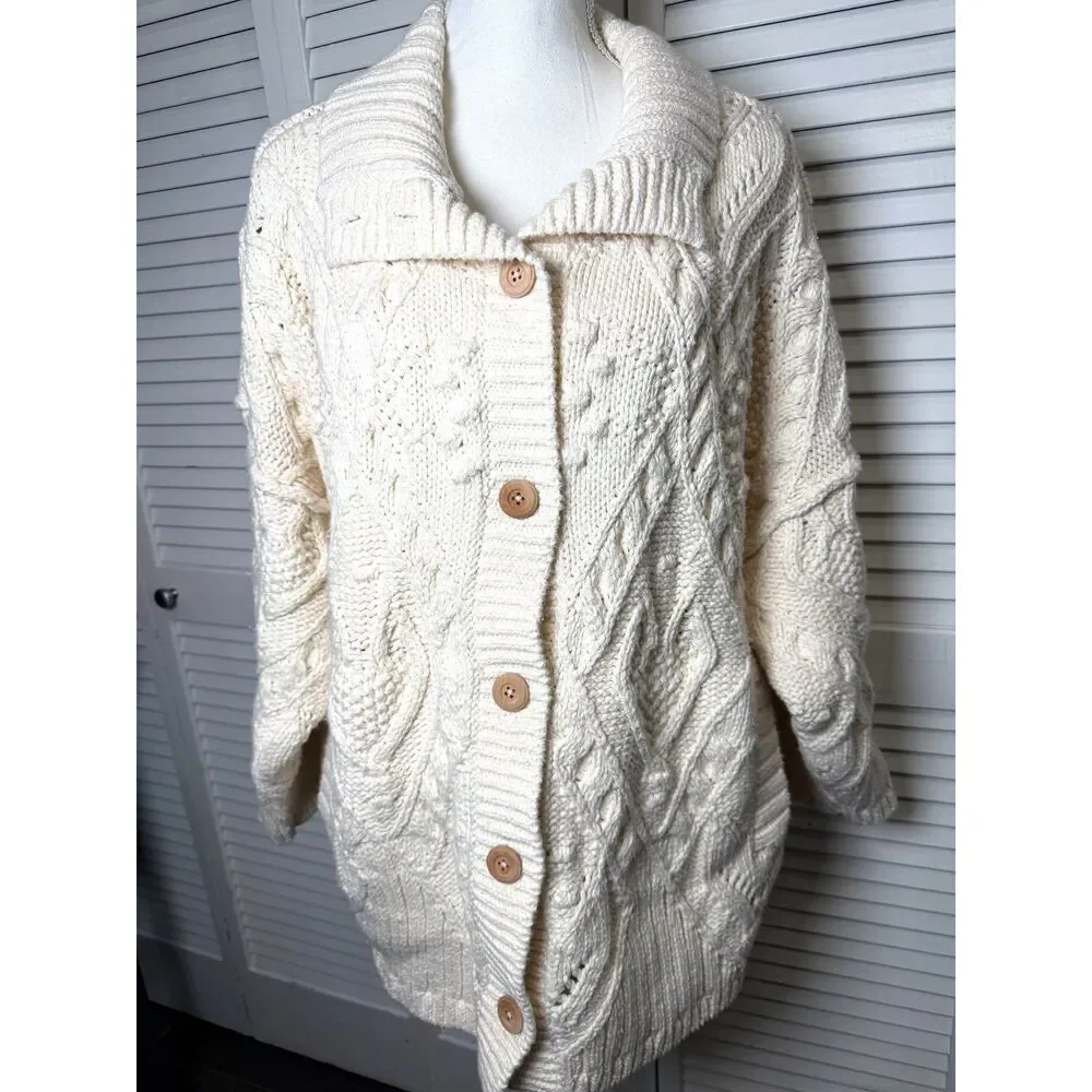 Free People Heart You Cardigan Ivory Button-Up Cardigan Sweater Size Medium